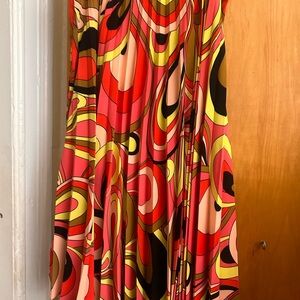 David Meister Red and Yellow A-Line Skirt